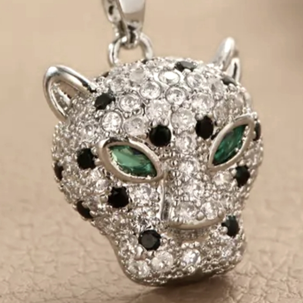 SILVER PANTHER NECKLACE WHITE TOPAZ 22-IN CHAIN